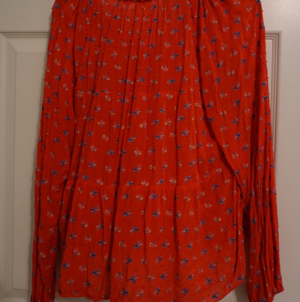 Gap Red Patterned Boho Blouse (Euc) - image 2